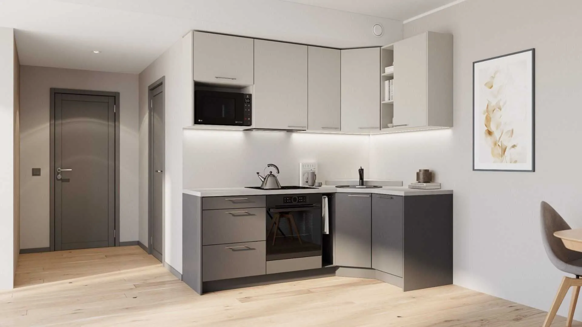 Elin nurgaga köögikomplekt 132×222 cm