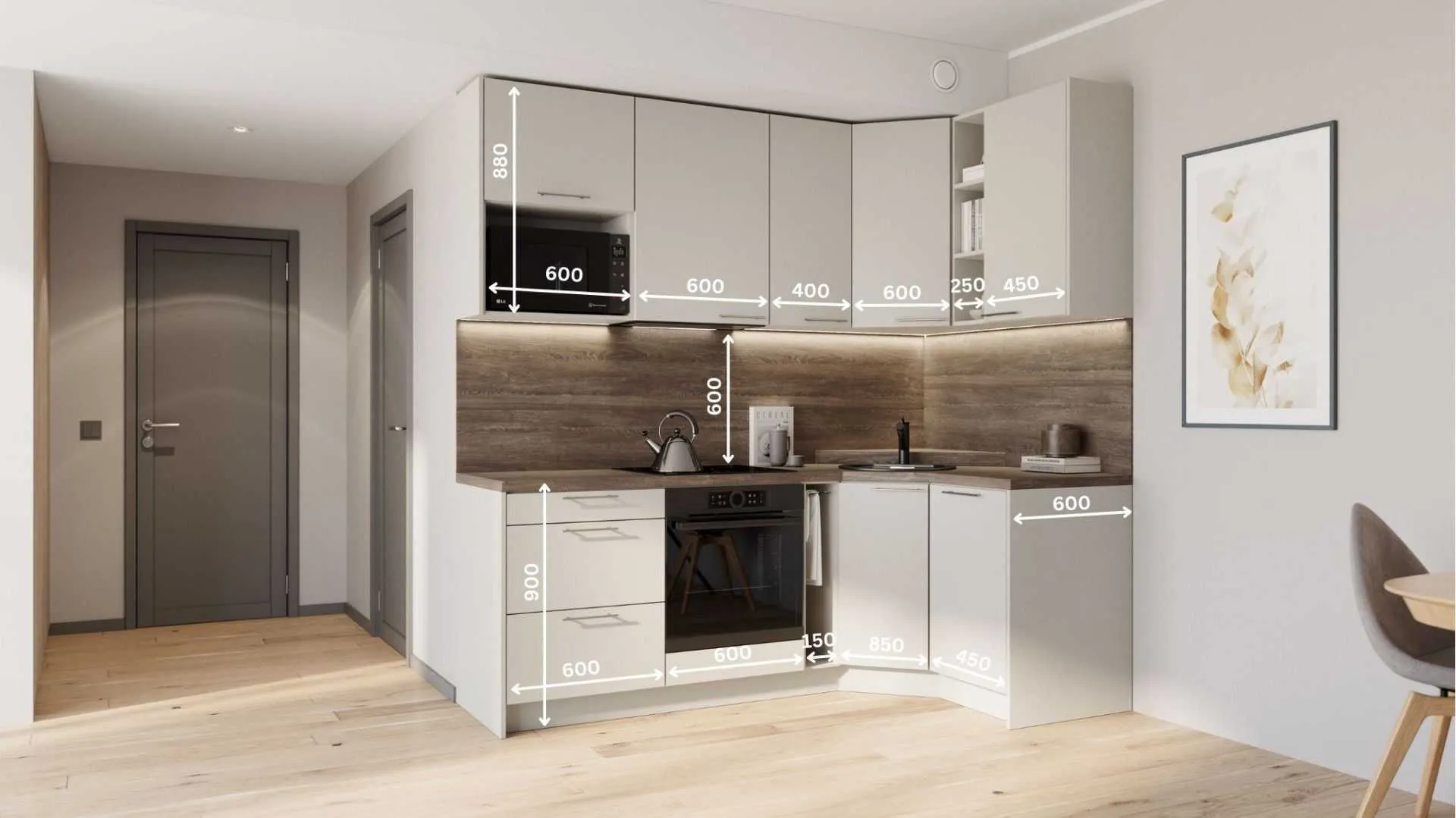 Sofia nurgaga köögikomplekt 132×222 cm