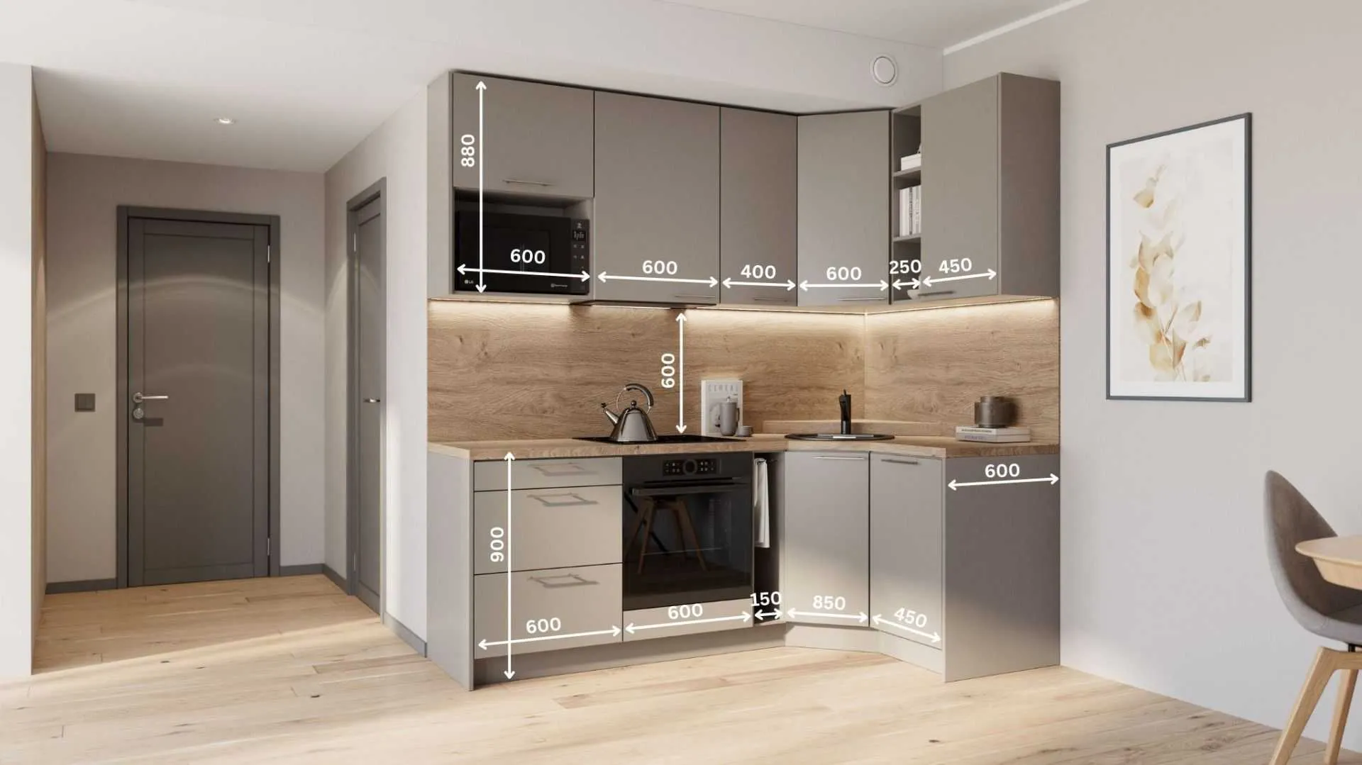 Alvaia nurgaga köögikomplekt 132×222 cm