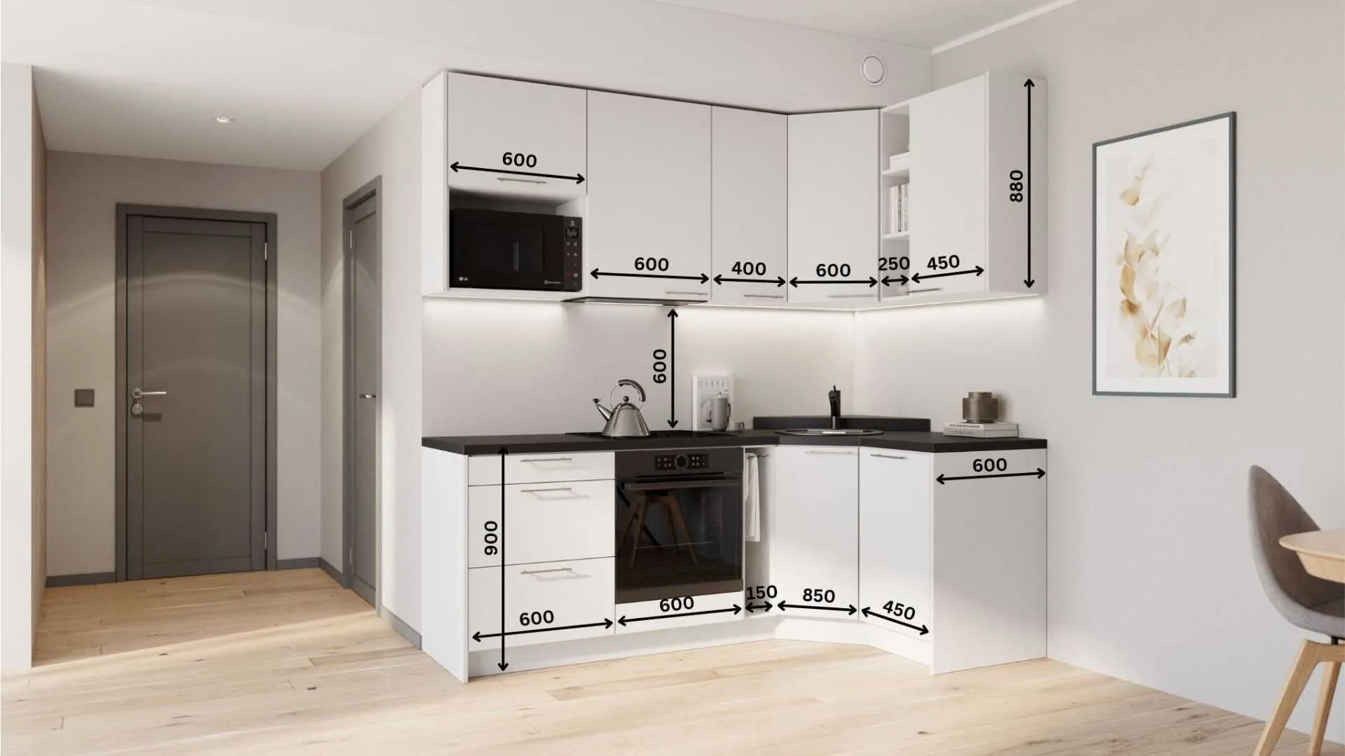 Mirelle nurgaga köögikomplekt 132×222 cm