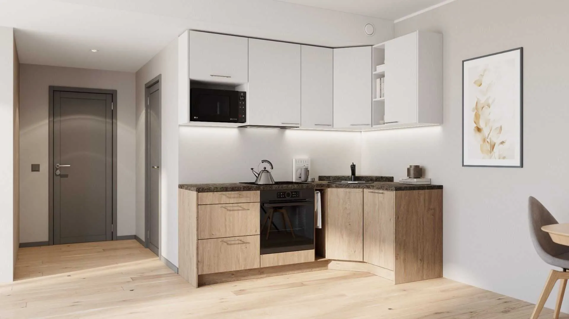 Elinda nurgaga köögikomplekt 132×222 cm